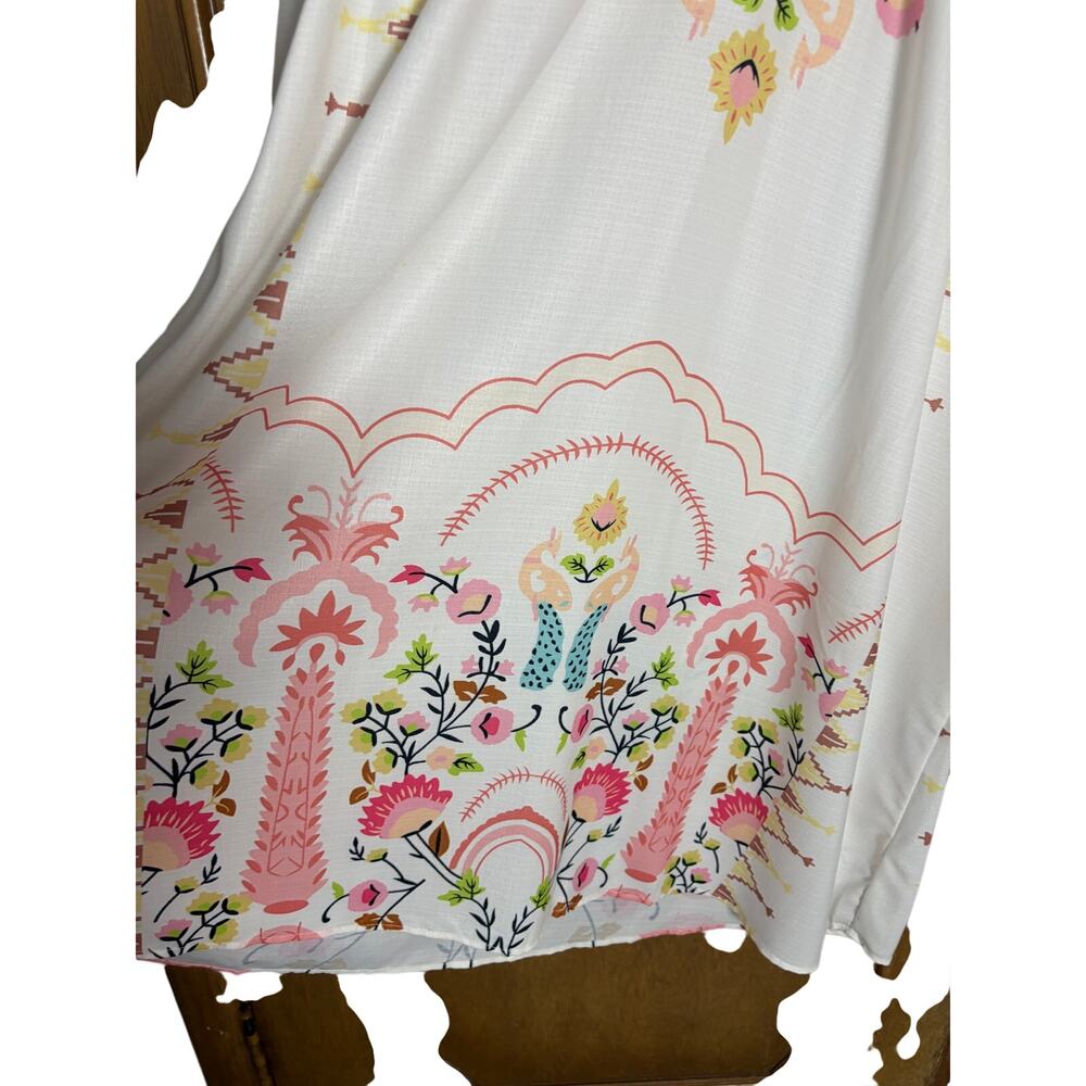 Boho Floral Babydoll Tunic Dress White Embroidered Lace V Neck Medium Festival - Picture 6 of 6